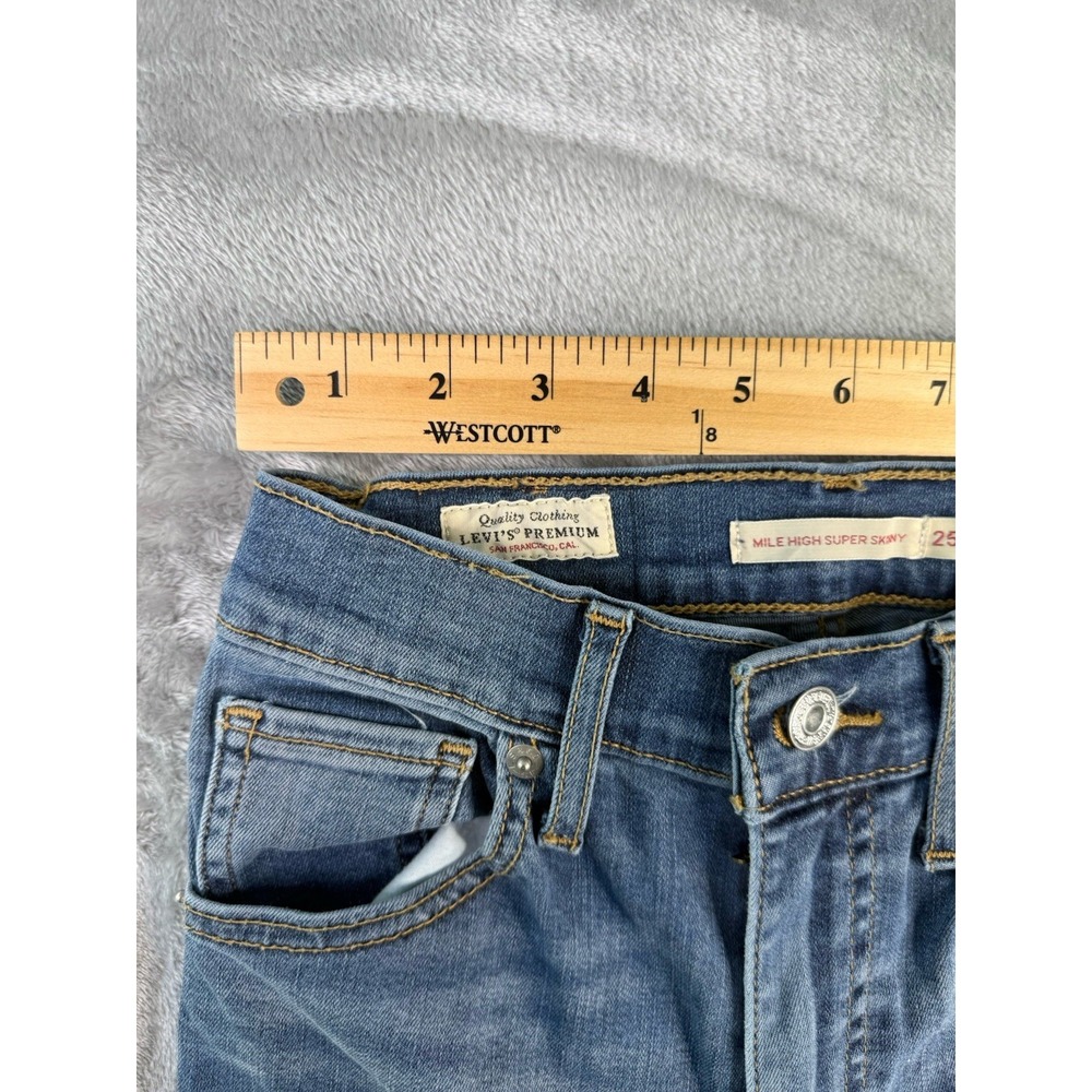 Levis Jeans Womens Blue Denim Mile High Super Skinny BIG E Premium Size 22x28 - Picture 7 of 13